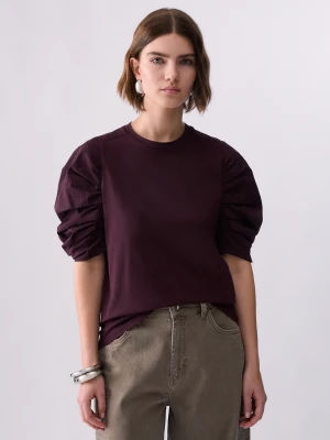Liu Jo T-shirt With Sleeves Gathered Aubergine