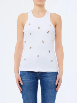 Liu Jo Top With Bejewelled Appliqués biały