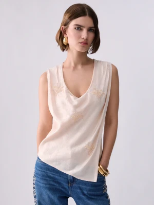 Liu Jo Top With Jewel Embroidery Cream