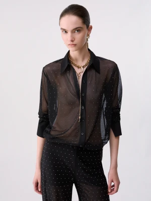 Liu Jo Tulle Shirt With Bejewelled Embroidery czarny