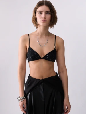 Liu Jo Tulle Top With Jewel Embroidery czarny