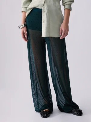 Liu Jo Tulle Trousers With Jewel Embroidery Dark Green