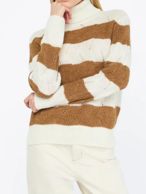Liu Jo Turtleneck Sweater Striped In Wool And Alpaca biały