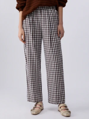 Liu Jo Vichy Linen-blend Trousers Brown Vichy