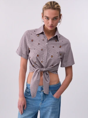 Liu Jo Vichy Shirt With Bejewelled Embellishment