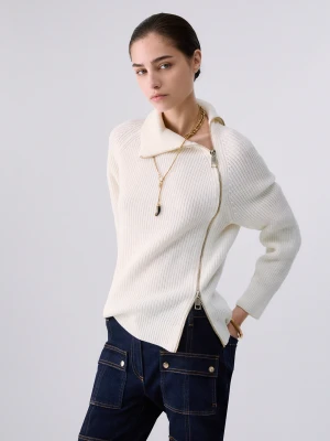 Liu Jo Wool Blend Sweater With Zip White Wool