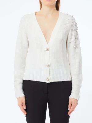 Liu Jo Wool Cardigan With Jewelled Embroidery biały