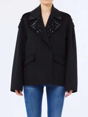 Liu Jo Wool Coat With Bejewelled Embroidery czarny