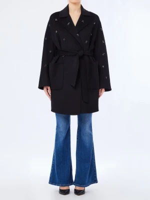 Liu Jo Wool Coat With Bejewelled Embroidery czarny