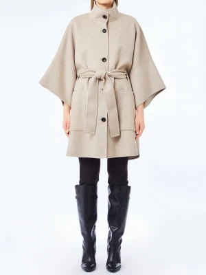 Liu Jo Wool Coat With Belt beżowy