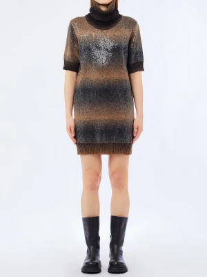 Liu Jo Wool Dress With Sequins brązowy