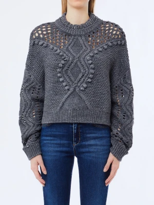 Liu Jo Wool Jumper With Openwork Detailing szary