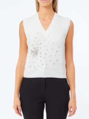 Liu Jo Wool Top With Gemstones biały