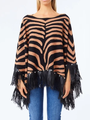 Liu Jo Zebra Stripe Poncho With Fringes Beige Zebra Print