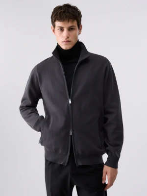 Liu Jo Zip-up Sweater In Smooth Cotton Dark Grey