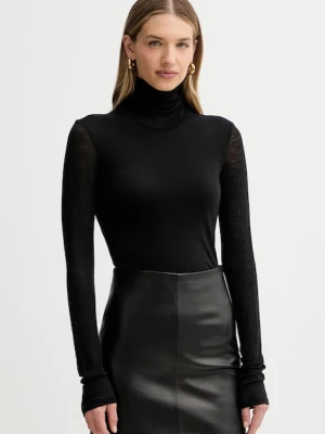Liviana Conti longsleeve z dodatkiem wełny kolor czarny z golfem L5WH36