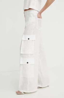 Liviana Conti spodnie lniane kolor beżowy proste high waist L4SL36