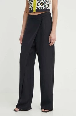 Liviana Conti spodnie z domieszką lnu kolor czarny proste high waist L4SL87