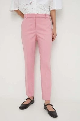 Liviana Conti spodnie z domieszką lnu kolor różowy fason cygaretki high waist F4SP43