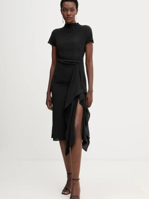Liviana Conti sukienka jedwabna kolor czarny midi rozkloszowana L5WS15