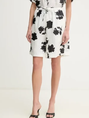 Liviana Conti szorty lniane damskie kolor biały wzorzyste high waist L5SL57