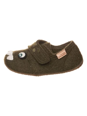 Living Kitzbühel Wełniane kapcie "Monster" w kolorze khaki rozmiar: 23