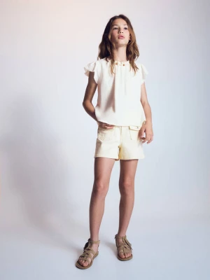 Lniana bluzka z koralikami biały - Dzieci - - MANGO KIDS