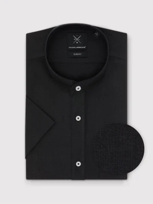 Lniana czarna koszula męska ze stójką Pako Lorente