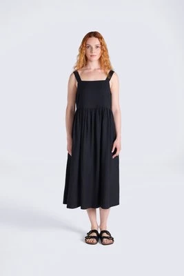 Lniana damska sukienka midi - Black Animal