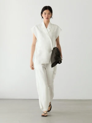 Lniana Kamizelka Na Guziki - Biały Złamany - - Massimo Dutti - Kobieta