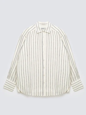 Lniana koszula damska w prążek biała Lamena 100 BIG STAR