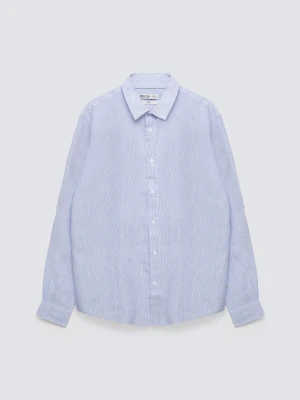 Lniana koszula męska w prążek jasnoniebieska Malekiws 400 BIG STAR