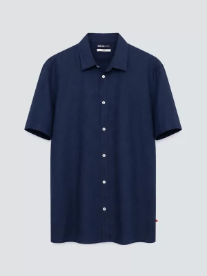 Lniana koszula męska z krótkim rękawem granatowa Linerso 403 BIG STAR