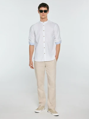 Lniana koszula męska ze stójką biała Janeiso 101 BIG STAR