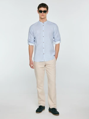 Lniana koszula męska ze stójką błękitna Janeiso 400 BIG STAR