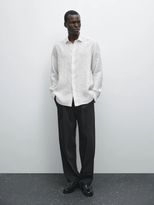 Lniana Koszula O Kroju Regular Fit W Kratkę - Biały - - Massimo Dutti - Mężczyzna