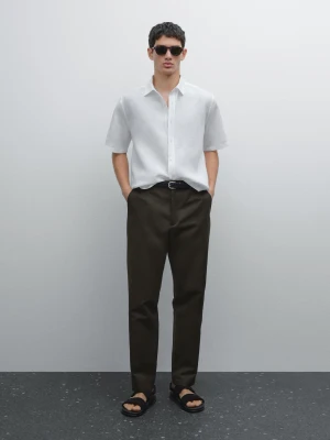 Lniana Koszula O Kroju Regular Fit Z Krótkim Rękawem - Biały - - Massimo Dutti - Mężczyzna