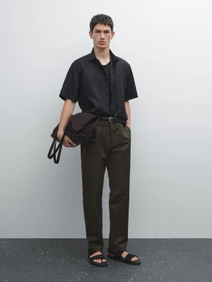 Lniana Koszula O Kroju Regular Fit Z Krótkim Rękawem - Czarny - - Massimo Dutti - Mężczyzna