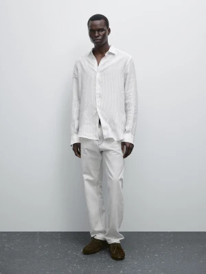 Lniana Koszula O Kroju Slim W Paski - Biały - - Massimo Dutti - Mężczyzna