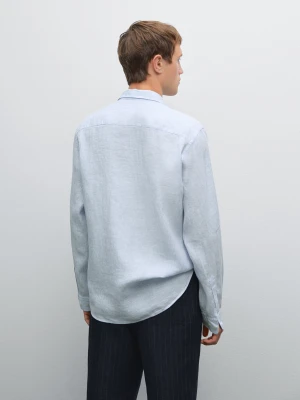 Lniana Koszula O Kroju Slim W Paski - Błękitny - - Massimo Dutti - Mężczyzna