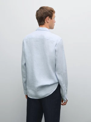 Lniana Koszula O Kroju Slim W Paski - Błękitny - - Massimo Dutti - Mężczyzna