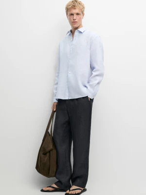 Lniana Koszula Regular Fit - Błękitny - - Massimo Dutti - Male