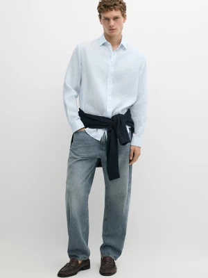 Lniana Koszula Regular Fit - Błękitny - Massimo Dutti - Male