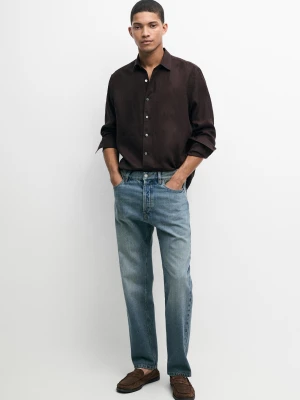 Lniana Koszula Regular Fit - Czekoladowy - Massimo Dutti - Male