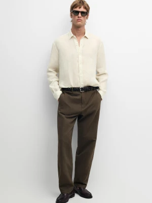 Lniana Koszula Regular Fit - Jasny Ecru - Massimo Dutti - Male