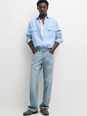 Lniana Koszula Regular Fit - Niebieski - Massimo Dutti - Male