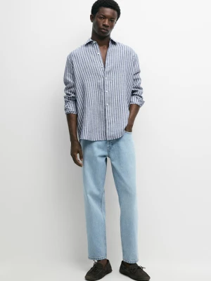 Lniana Koszula Regular Fit W Paski - Niebieski - Massimo Dutti - Male