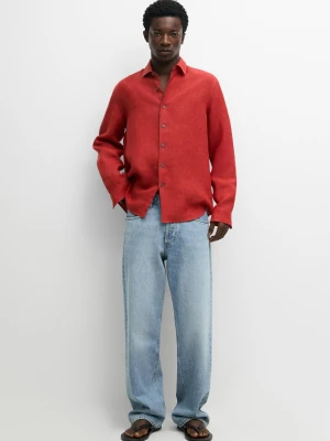 Lniana Koszula Regular Fit Z Efektem Sprania - Czerwony - Massimo Dutti - Male