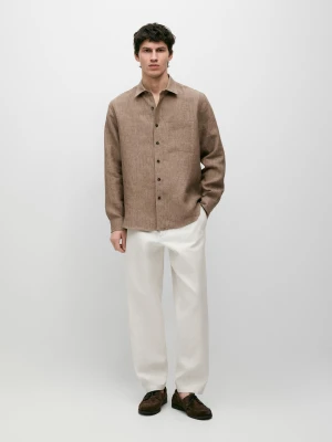 Lniana Koszula Regular Fit Z Efektem Sprania I Kieszenią - Beżowy - - Massimo Dutti - Mężczyzna