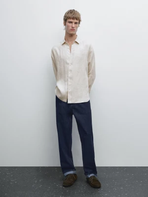 Lniana Koszula Regular Fit Z Efektem Sprania - Jasny Beż - - Massimo Dutti - Mężczyzna